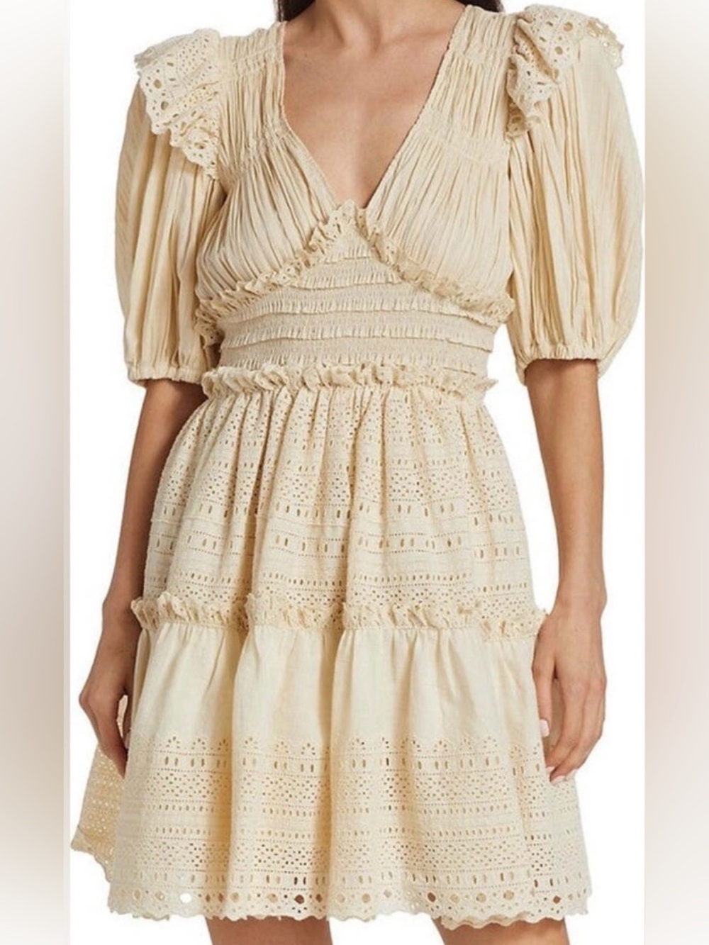 Sea New York Cream Eyelet Tiered Mini Dress